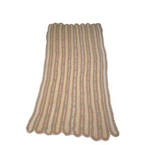 VTG Handmade Crochet Baby Blanket Pastel Pink, Blue, Beige & Scalloped Edges